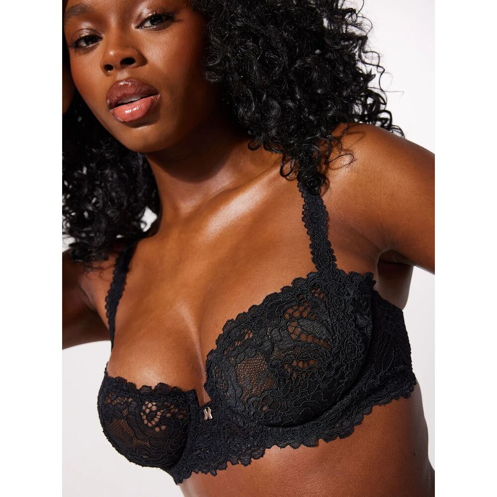 Savage x Fenty Corded Lace Balconette Bra in Black Caviar size 34B